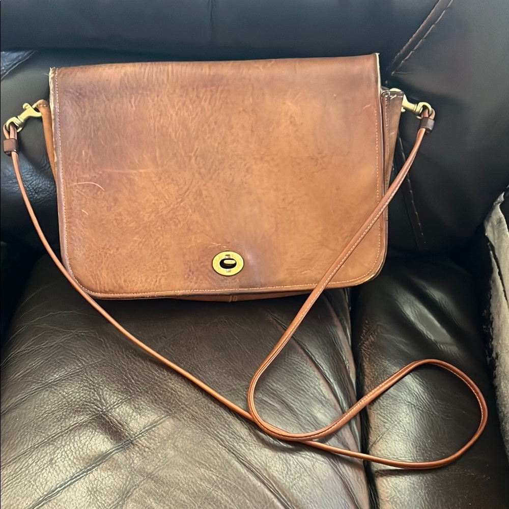 Vintage Coach Brown Leather Crossbody Bag pre creed. Bonnie Cashin